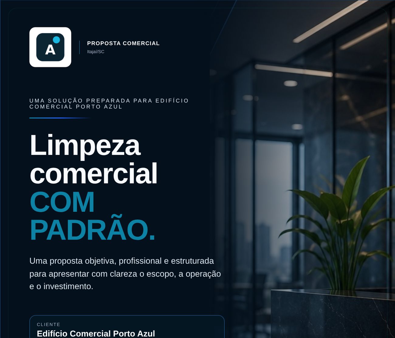 Capa de proposta comercial de limpeza gerada pelo OrçaPRO