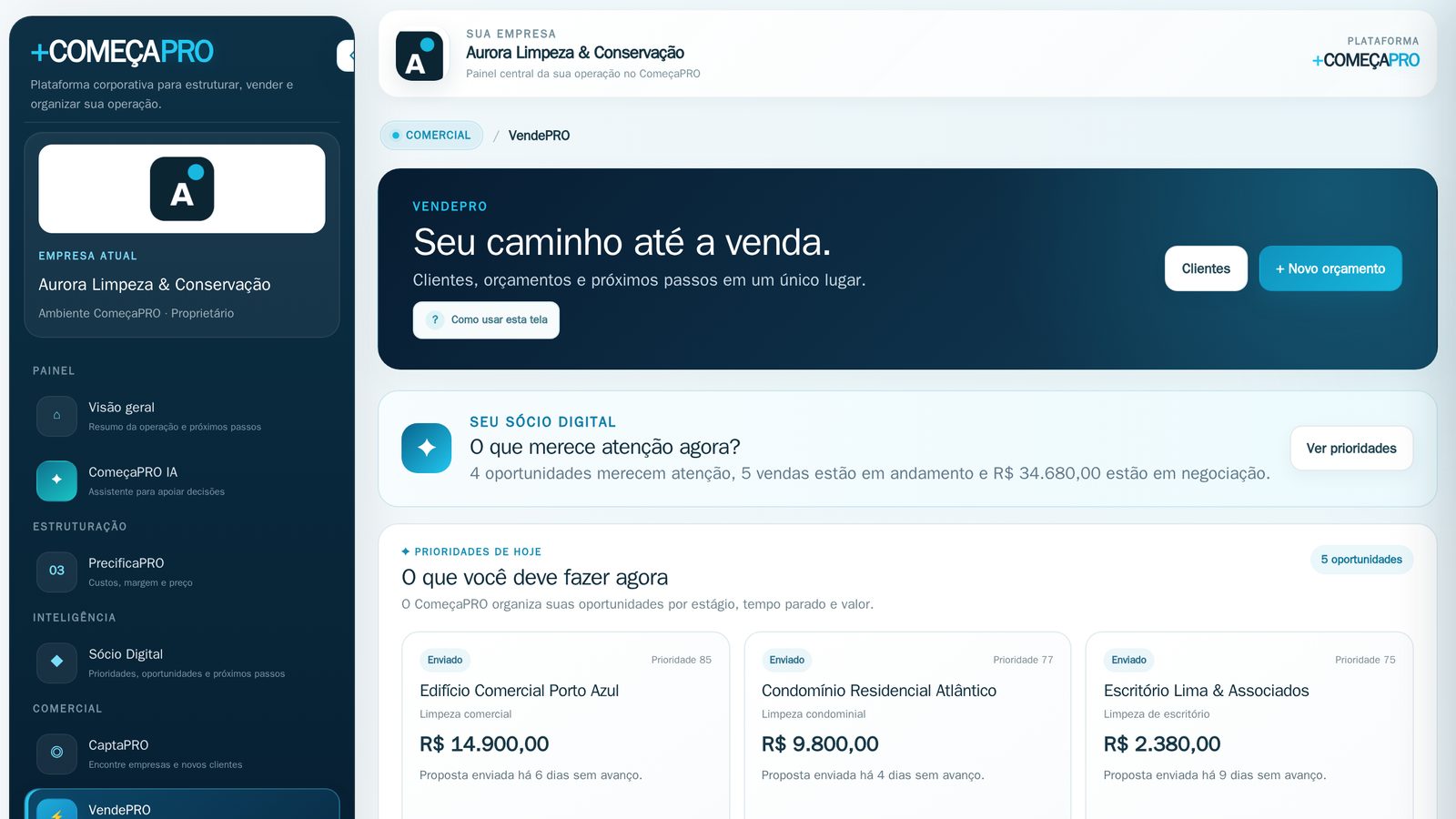 VendePRO mostrando as propostas que precisam de retorno hoje